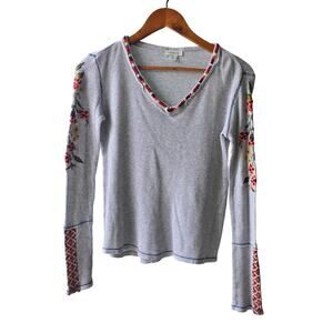 Sundance Embroidered Ribbed Sweater Gray Size XS